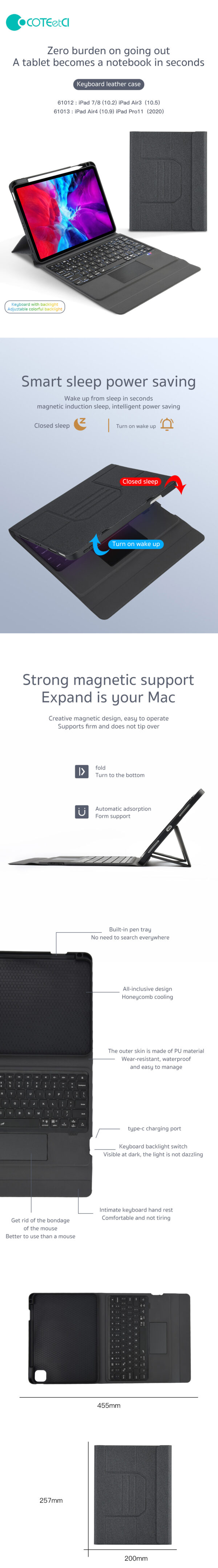 Coteetci Keyboard Pad With Rainbow Backlight Case For iPad