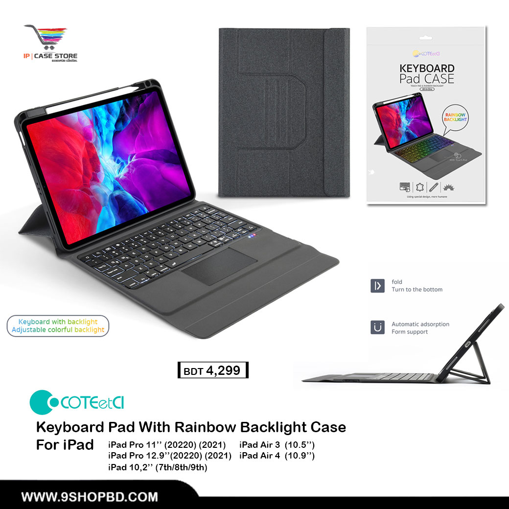 Coteetci Keyboard Pad With Rainbow Backlight Case For iPad