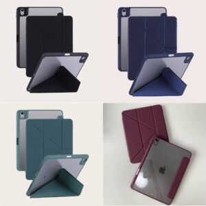 EVO PU Leather Magnetic 3 Fold Standing Flip Cover (Back Part Clear) Case With Pencil Holder For iPad