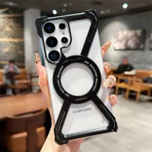 Frameless Metal Bumper Case with Magsafe & 360° Rotatable Ring & Kickstand for Samsung Galaxy S24 Ultra /S25 Ultra/S26 Ultra