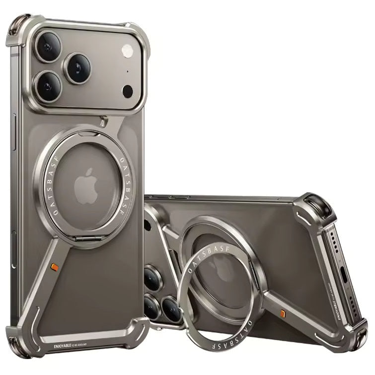 Z Shape Frameless Metal Bumper Case with 360° Rotatable Stand & Magsafe For iPhone 17Pro 17Pro Max