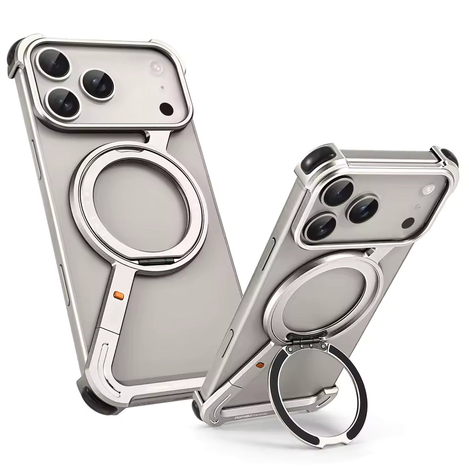 Z Shape Frameless Metal Bumper Case with 360° Rotatable Stand & Magsafe For iPhone 17Pro 17Pro Max - Image 2