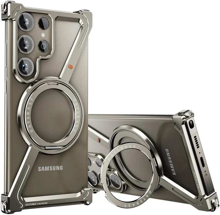 Metal Case, Z Shape 360° Rotation Kickstand Metal Frameless Bumper Cover for Samsung Galaxy S24 Ultra /S25 Ultra/S26 Ultra